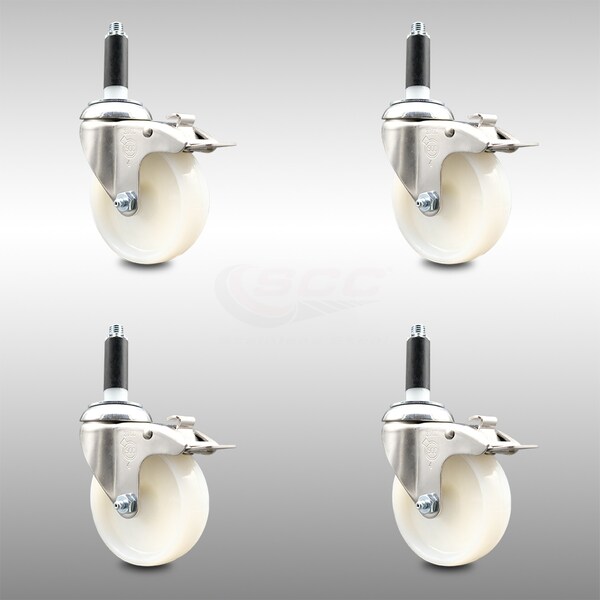 Service Caster 4 Inch 316SS Nylon Wheel Swivel 3/4 Inch Expanding Stem Caster Set Lock Brake SCC-SS316TTLEX20S414-NYS-34-4 - main